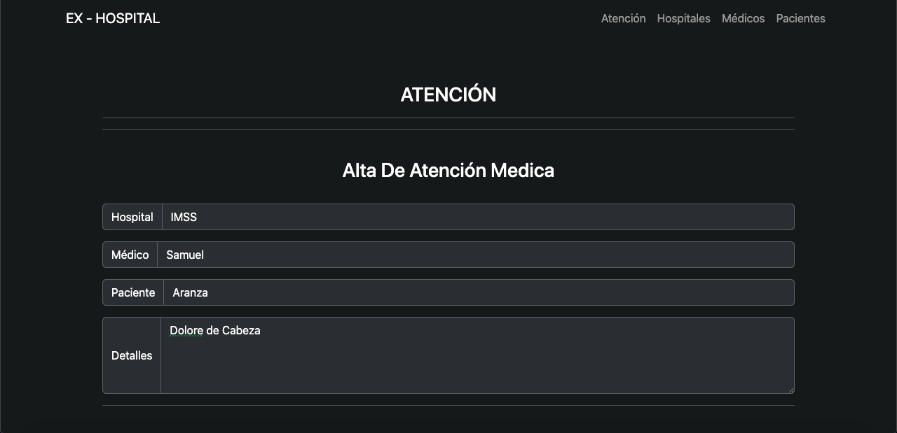 Captura de pantalla del proyecto Hospital
